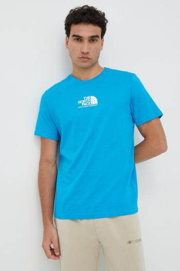 Bavlněné tričko The North Face tyrkysová barva, s potiskem