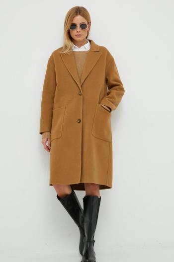 Vlněný kabát Woolrich hnědá barva, přechodný, oversize
