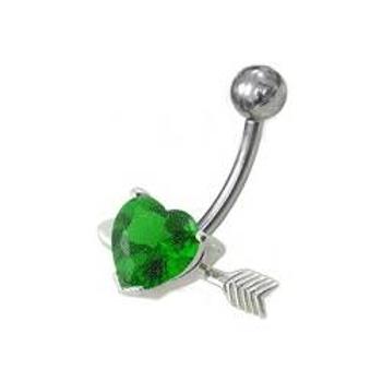 Šperky4U Stříbrný piercing do pupíku - srdíčko probodnuté - BP01020-E