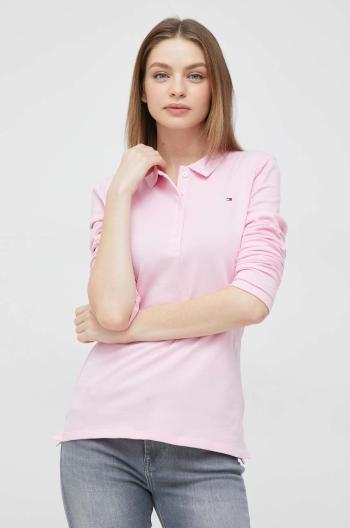 Tričko s dlouhým rukávem Tommy Hilfiger růžová barva, s límečkem