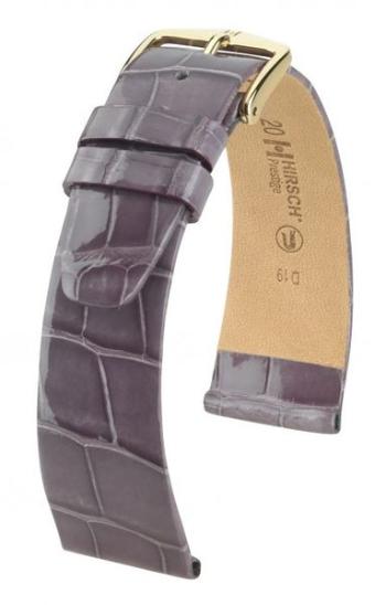 Řemínek Hirsch Prestige Alligator - taupe, lesk - 18 mm - L – Standardní délka (doporučujeme) - 14 mm - Stříbrná