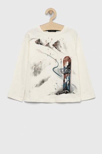 Dětská bavlněná košile s dlouhým rukávem Sisley béžová barva, s potiskem