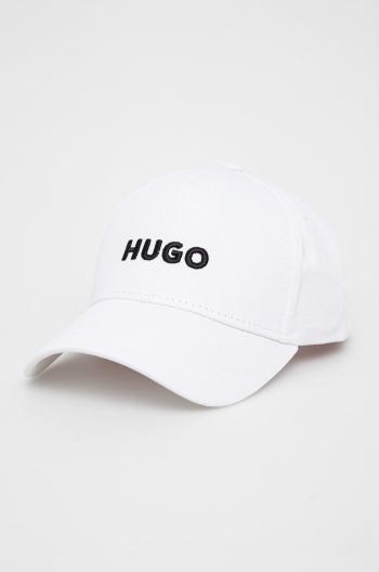 Čepice HUGO bílá barva, s aplikací