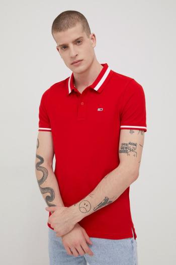 Polo tričko Tommy Jeans pánský, červená barva, hladký