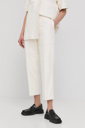 Kožené kalhoty Birgitte Herskind dámské, bílá barva, jednoduché, high waist