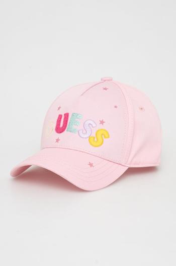 Dětská bavlněná čepice Guess růžová barva, s aplikací