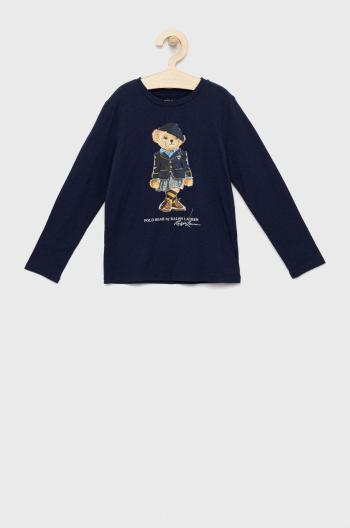 Dětská bavlněná košile s dlouhým rukávem Polo Ralph Lauren tmavomodrá barva