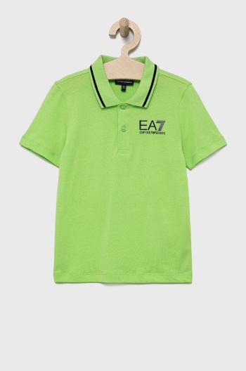 Dětská bavlněná polokošile EA7 Emporio Armani zelená barva, s potiskem