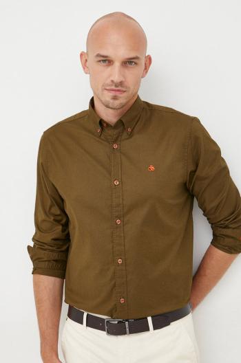 Košile Scotch & Soda pánská, zelená barva, regular, s límečkem button-down