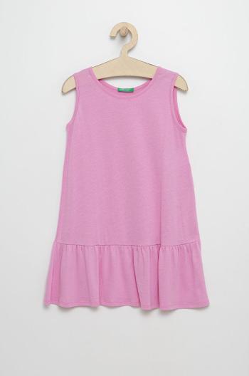 Dívčí šaty United Colors of Benetton růžová barva, midi