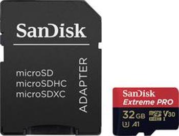 Paměťová karta microSDHC, 32 GB, SanDisk Extreme® Pro, Class 10, UHS-I, UHS-Class 3, v30 Video Speed Class, vč. SD adaptéru, výkonnostní standard A1