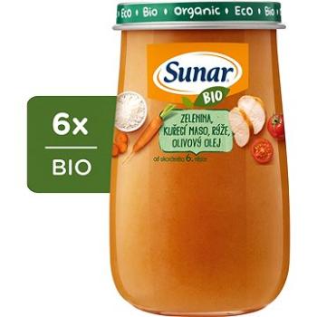 Sunar BIO příkrm Zelenina, kuřecí maso, rýže, olivový olej 6× 190 g (8592084417260)