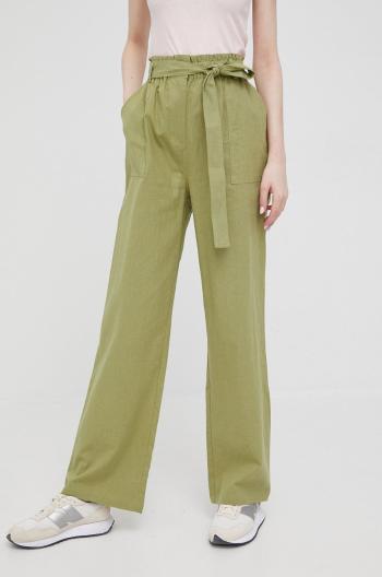 Kalhoty s příměsí lnu Pepe Jeans Lourdes zelená barva, high waist