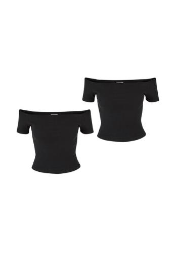 Urban Classics Ladies Organic Off Shoulder Rib Tee 2-Pack black+black - L