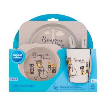 Canpol babies Bonjour Paris Tableware Set Beige nádobí miska 300 ml + talíř 250 ml + hrnek 250 ml + lžíce + vidlička pro děti poškozená krabička