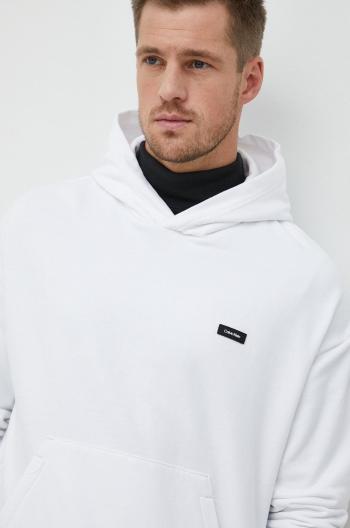 Bavlněná mikina Calvin Klein pánská, bílá barva, s kapucí, hladká