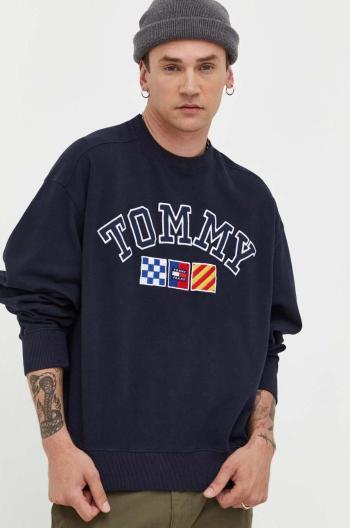 Bavlněná mikina Tommy Jeans pánská, tmavomodrá barva, melanžová