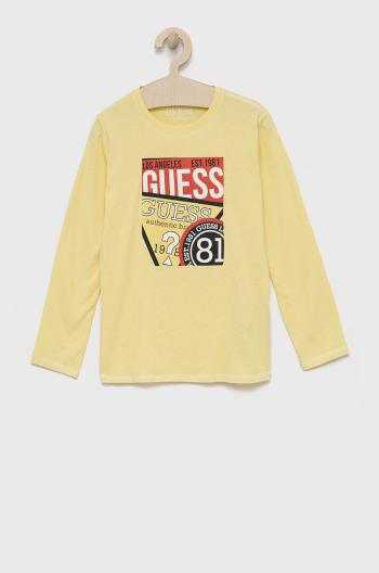 Dětská bavlněná košile s dlouhým rukávem Guess žlutá barva, s potiskem