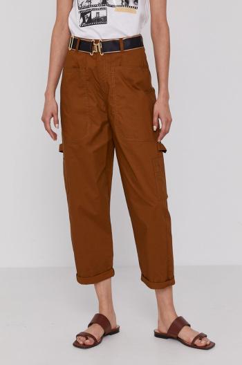 Kalhoty United Colors of Benetton dámské, hnědá barva, jednoduché, high waist