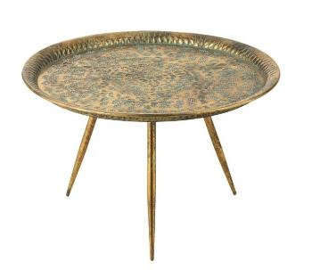 Zlatý kovový kulatý stolek Oriental gold s modrou patinou - Ø 67*42cm 3598