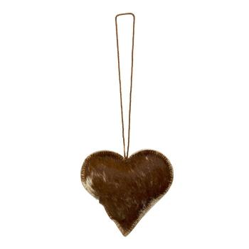 Závěsná dekorativní ozdoba hnědého srdce z hovězí kůže - 10*10*4cm IVHGHM