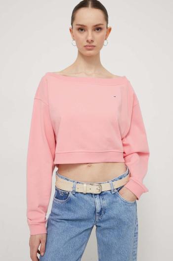 Mikina Tommy Jeans dámská, růžová barva, hladká, DW0DW17956