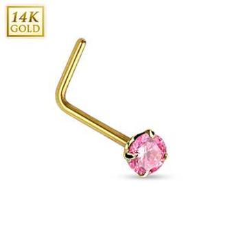 Šperky4U Zlatý piercing do nosu - růžový zirkon, Au 585/1000 - ZL01027P-YG