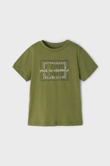 Dětské bavlněné tričko Mayoral zelená barva, hladký