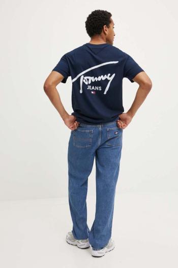 Bavlněné tričko Tommy Jeans tmavomodrá barva, s potiskem, DM0DM18536