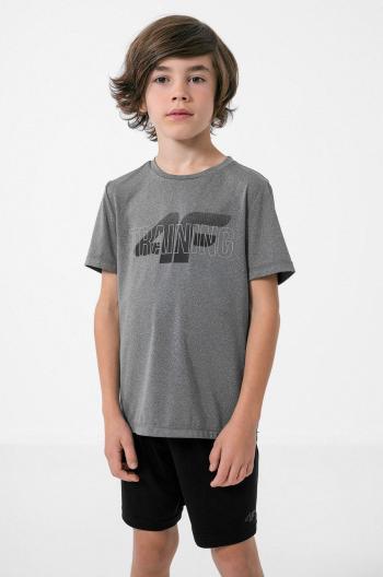 Dětské bavlněné tričko 4F šedá barva, s potiskem
