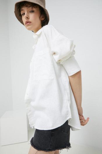 Plátěná košile Abercrombie & Fitch bílá barva, relaxed, s klasickým límcem
