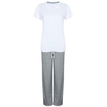 Towel City Dámské dlouhé bavlněné pyžamo v setu - Bíla / šedý melír | M