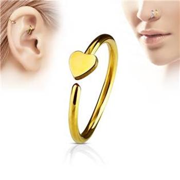 Šperky4U Zlacený piercing do nosu/ucha kruh se srdíčkem - N0054-GD