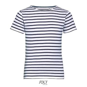 SOL'S Dětské pruhované tričko Miles - Bílá / tmavě modrá | 12 let