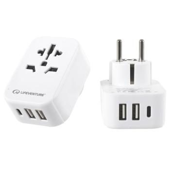 Lifeventure Cestovní nabíječka World to Europe Travel Adaptor with USB (& USB C)