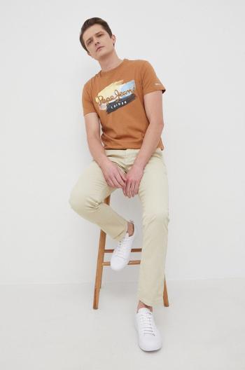 Kalhoty Pepe Jeans Sloane pánské, béžová barva, ve střihu chinos