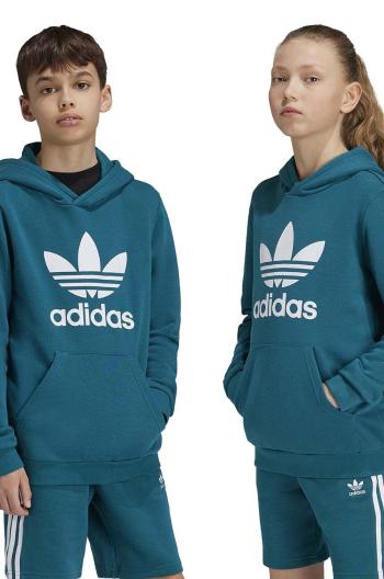 Dětská mikina adidas Originals TREFOIL HOODIE zelená barva, s kapucí, s potiskem, IY7440