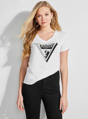 Guess GUESS dámské bílé tričko s trojúhelníkem