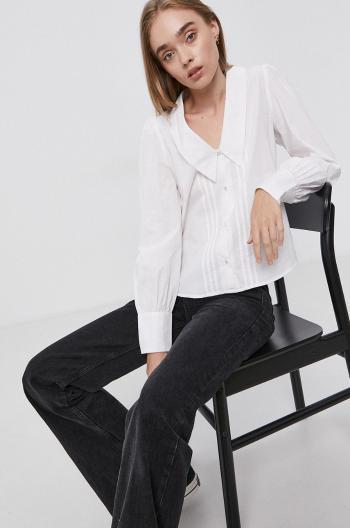 Bavlněné tričko Only dámské, bílá barva, relaxed, s klasickým límcem