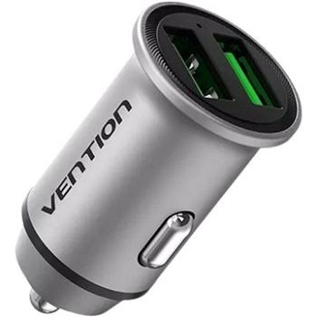 Vention Two-Port USB A+A (18W/18W) Car Charger Gray Mini Style Aluminium Alloy Type (FFAH0)