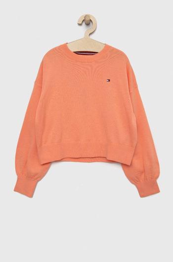Dětský bavlněný svetr Tommy Hilfiger oranžová barva, lehký