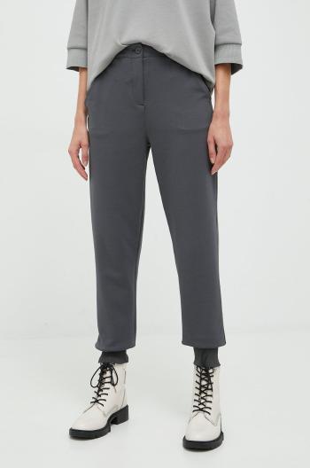 Kalhoty Sisley dámské, šedá barva, jednoduché, high waist