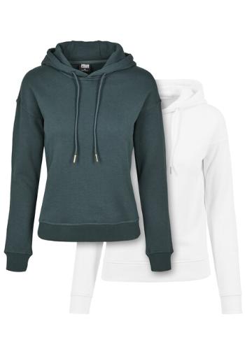 Urban Classics Ladies Hoody 2-Pack white+bottlegreen - L