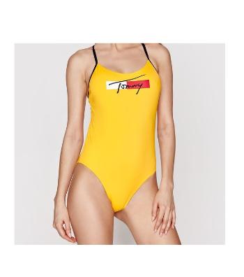 Tommy Hilfiger Tommy Jeans dámské žluté jednodílné plavky CHEEKY ONE-PIECE