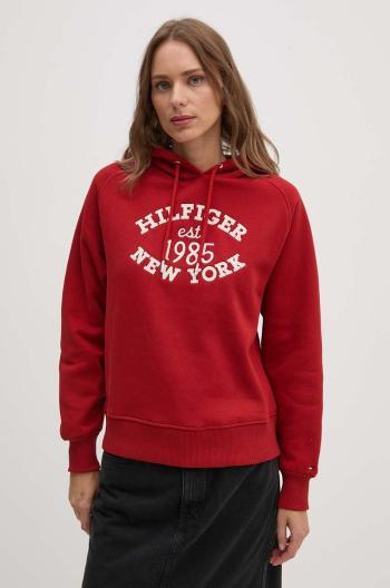 Mikina Tommy Hilfiger dámská, vínová barva, s kapucí, s aplikací, WW0WW42098