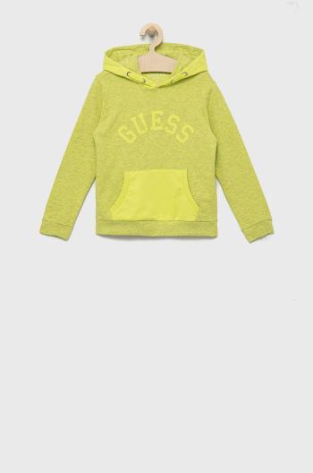Dětská bavlněná mikina Guess žlutá barva, s aplikací