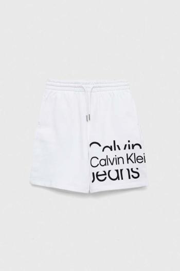 Dětské bavlněné šortky Calvin Klein Jeans bílá barva, nastavitelný pas