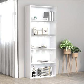5patrová knihovna bílá s vysokým leskem 80x30x189cm dřevotříska 801032 (801032)