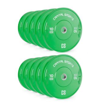 Capital Sports Nipton Bumper Plates, závaží k činkám, 5 párů, 10 kg, tvrdá guma, zelené