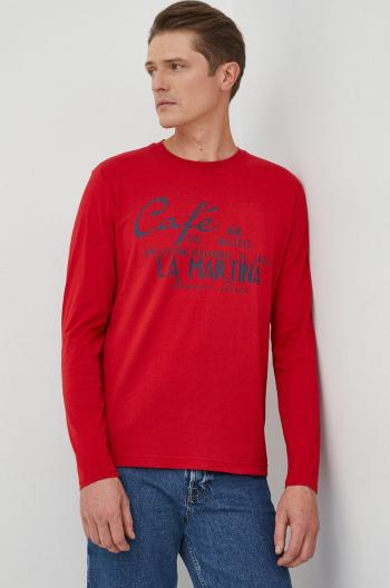 Bavlněné tričko s dlouhým rukávem La Martina červená barva, s potiskem